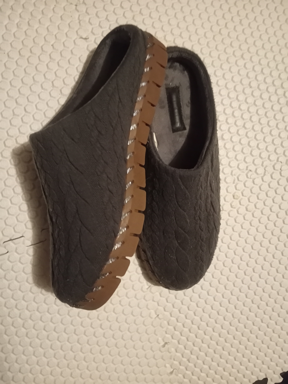 Muk Luks Black Quilted Slip-On Flats with Brown Sole